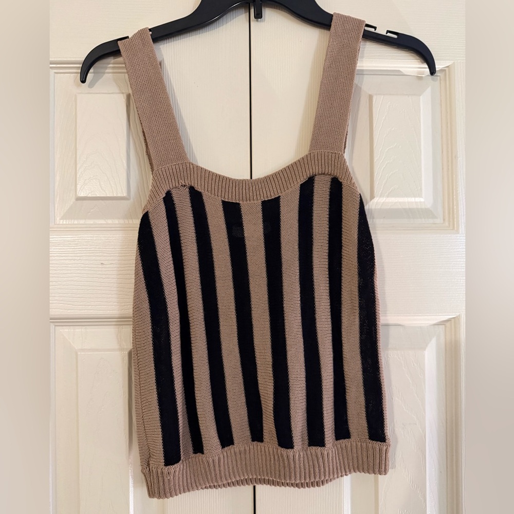 Honey Belle Black and Beige Vertical-Stripe Knit Top